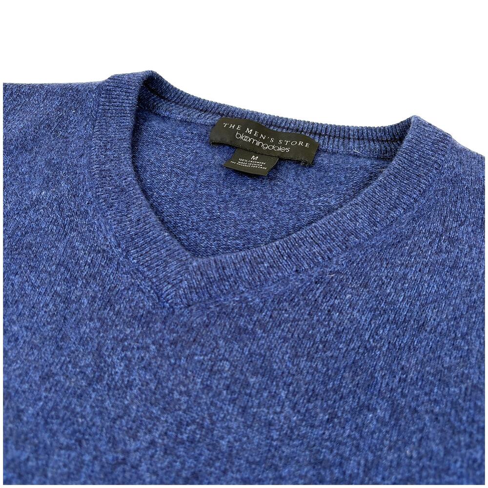 Bloomingdale’s 100% Cashmere V Neck Sweater Mens M Heather Blue Luxury Classic